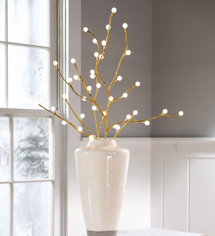 Plow & Hearth cour et jardin branches métalliques dorées intérieur/extérieur avec lumières blanc chaud, lot de 2 0BNZ27