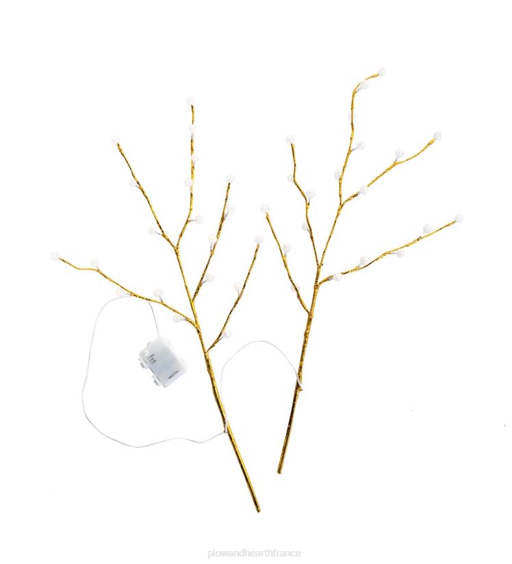 Plow & Hearth cour et jardin branches métalliques dorées intérieur/extérieur avec lumières blanc chaud, lot de 2 0BNZ27