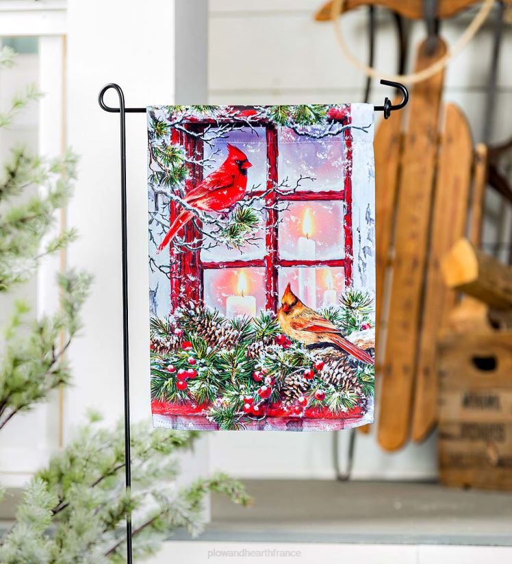 Plow & Hearth cour et jardin cardinaux dans la fenêtre drapeau de jardin en daim 0BNZ56