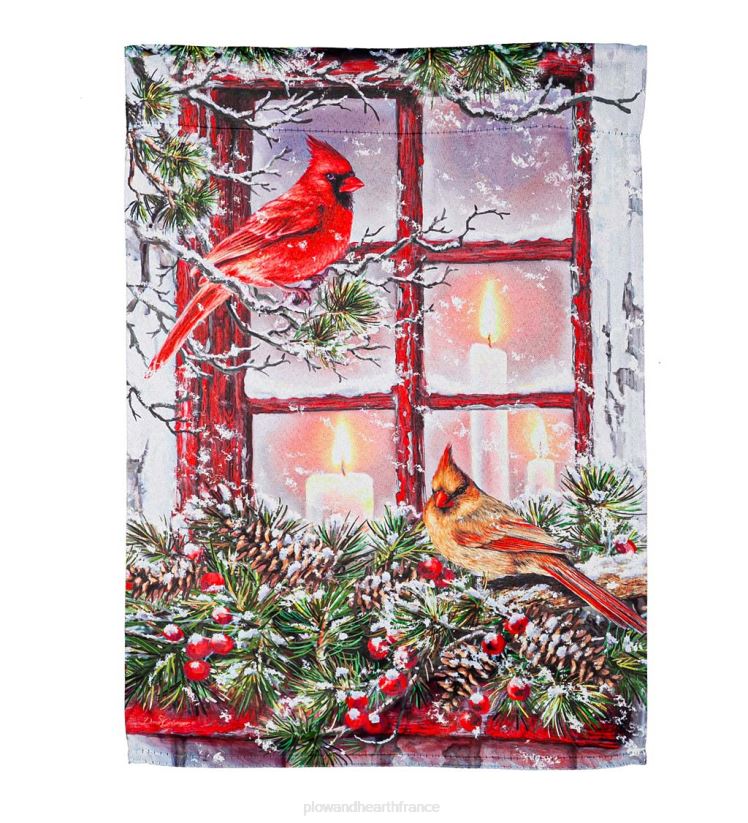 Plow & Hearth cour et jardin cardinaux dans la fenêtre drapeau de jardin en daim 0BNZ56