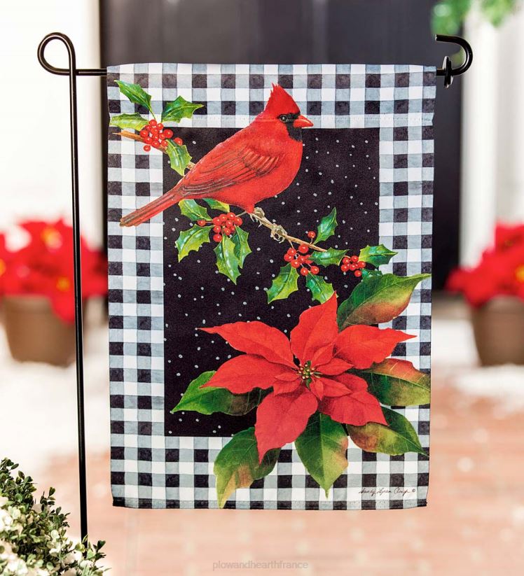 Plow & Hearth cour et jardin drapeau de jardin en daim cardinal & holly 0BNZ46