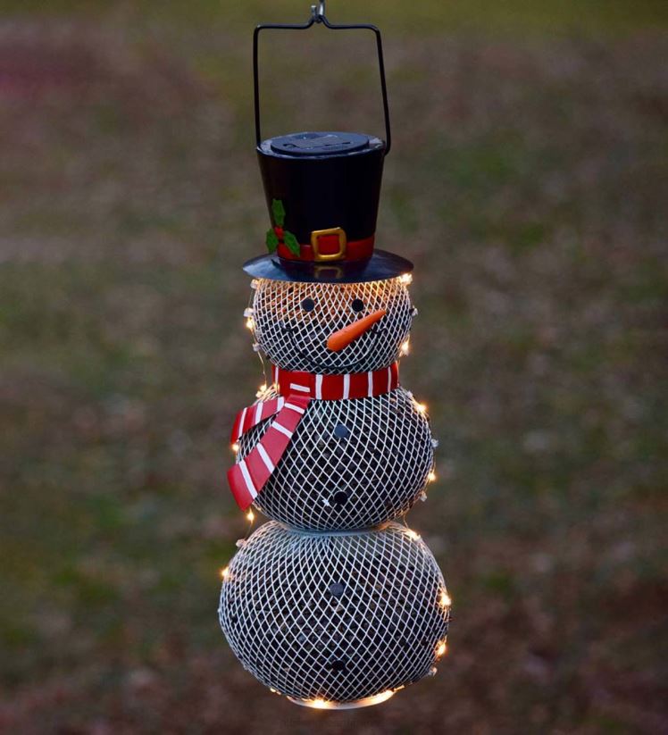 Plow & Hearth cour et jardin mangeoire à oiseaux en maille métallique bonhomme de neige solaire 0BNZ11
