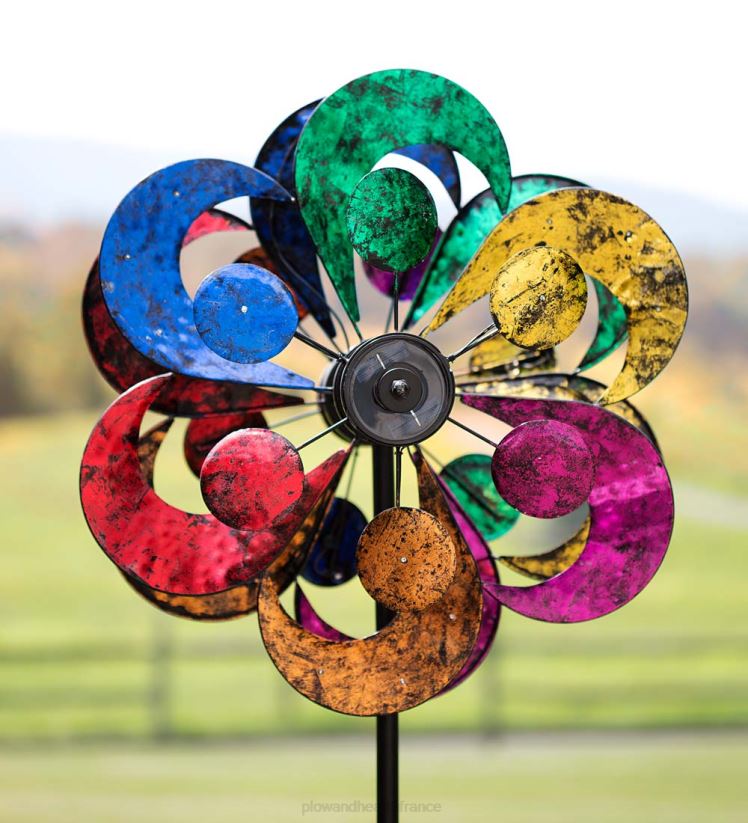 Plow & Hearth cour et jardin Moulin à vent de gala surdimensionné à éclairage solaire multicolore avec quatre rotors 0BNZ75