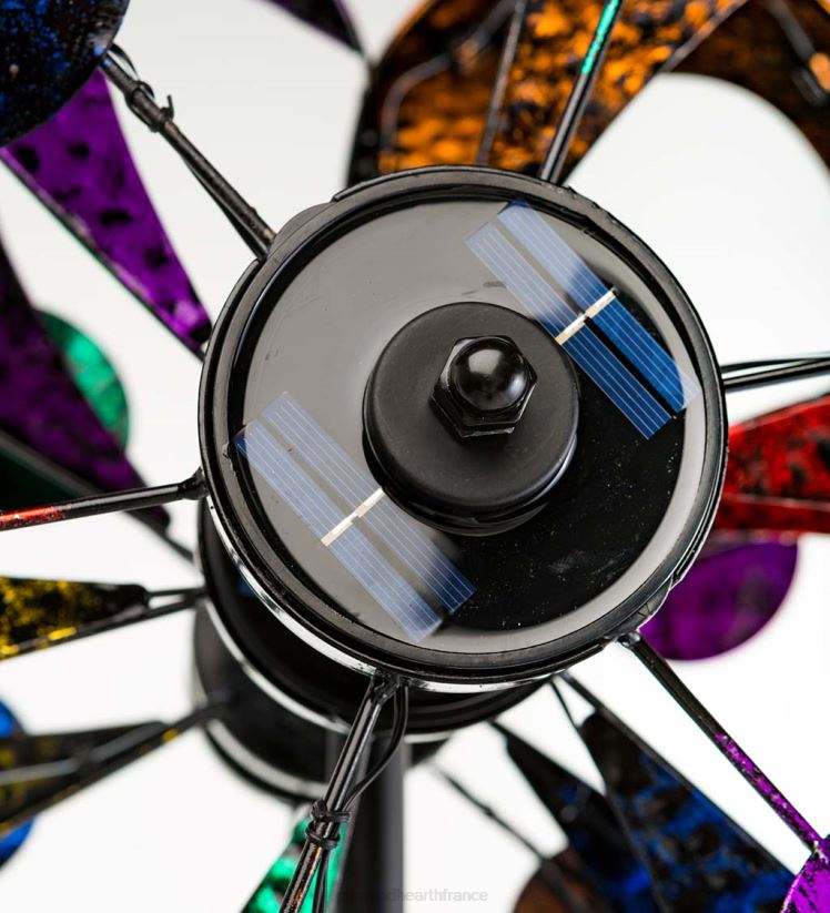 Plow & Hearth cour et jardin Moulin à vent de gala surdimensionné à éclairage solaire multicolore avec quatre rotors 0BNZ75