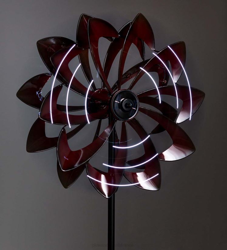 Plow & Hearth cour et jardin Spinner à vent en métal à fleurs à éclairage solaire avec rotors bidirectionnels - cuivre vert-de-gris 0BNZ63