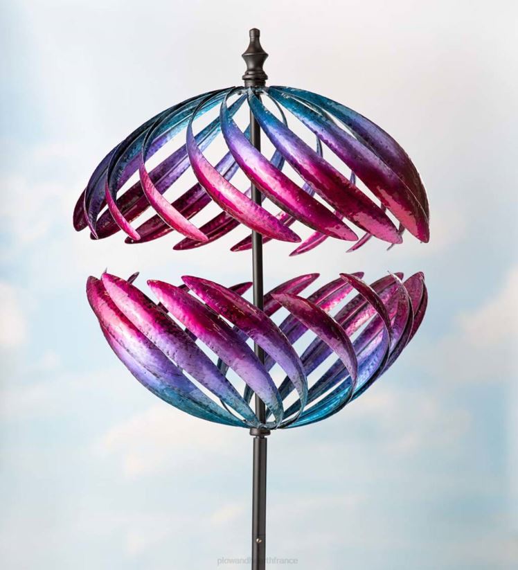 Plow & Hearth cour et jardin Spinner à vent en métal à sphère fendue surdimensionnée 0BNZ163