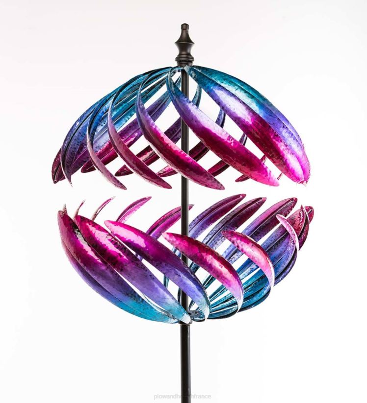 Plow & Hearth cour et jardin Spinner à vent en métal à sphère fendue surdimensionnée 0BNZ163