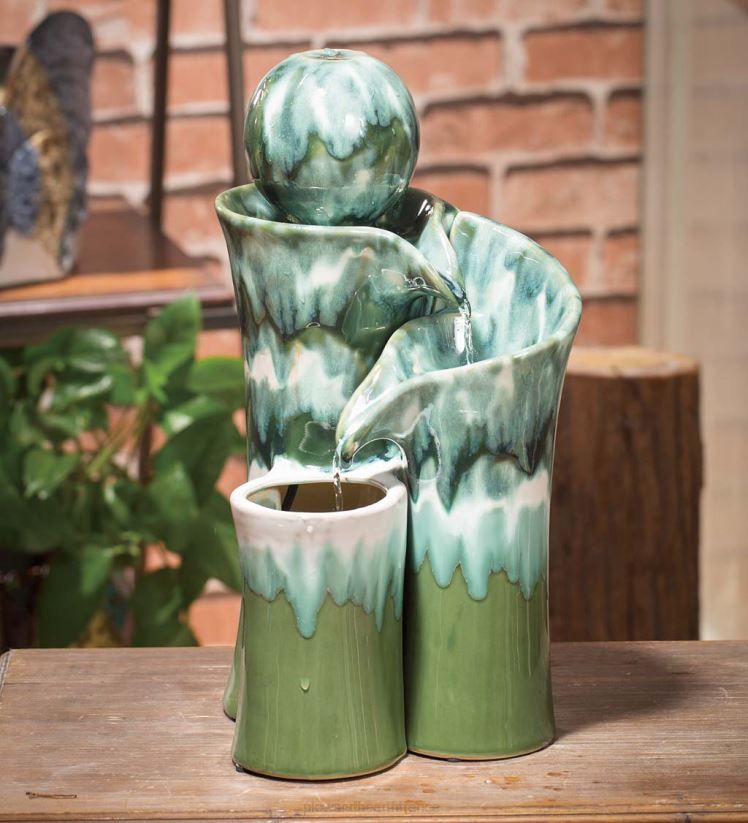 Plow & Hearth cour et jardin fontaine à eau en céramique globe vert 0BNZ535