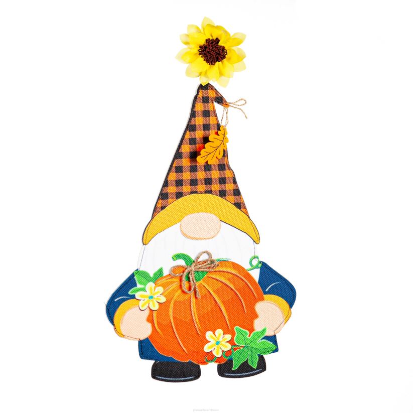 Plow & Hearth cour et jardin Gnome d'automne avec décoration de fenêtre éclairée par une citrouille 0BNZ521