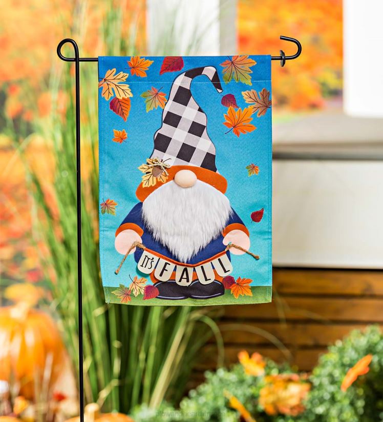 Plow & Hearth cour et jardin drapeau de jardin en lin gnome d’automne 0BNZ517