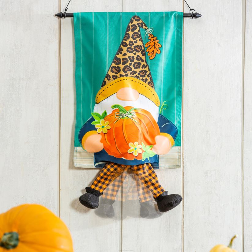 Plow & Hearth cour et jardin gnome d'automne avec drapeau kickin de jardin de citrouilles 0BNZ522