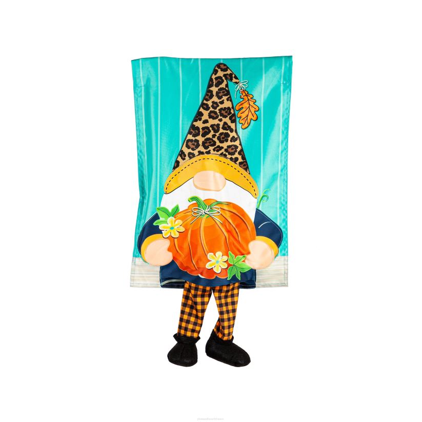 Plow & Hearth cour et jardin gnome d'automne avec drapeau kickin de jardin de citrouilles 0BNZ522