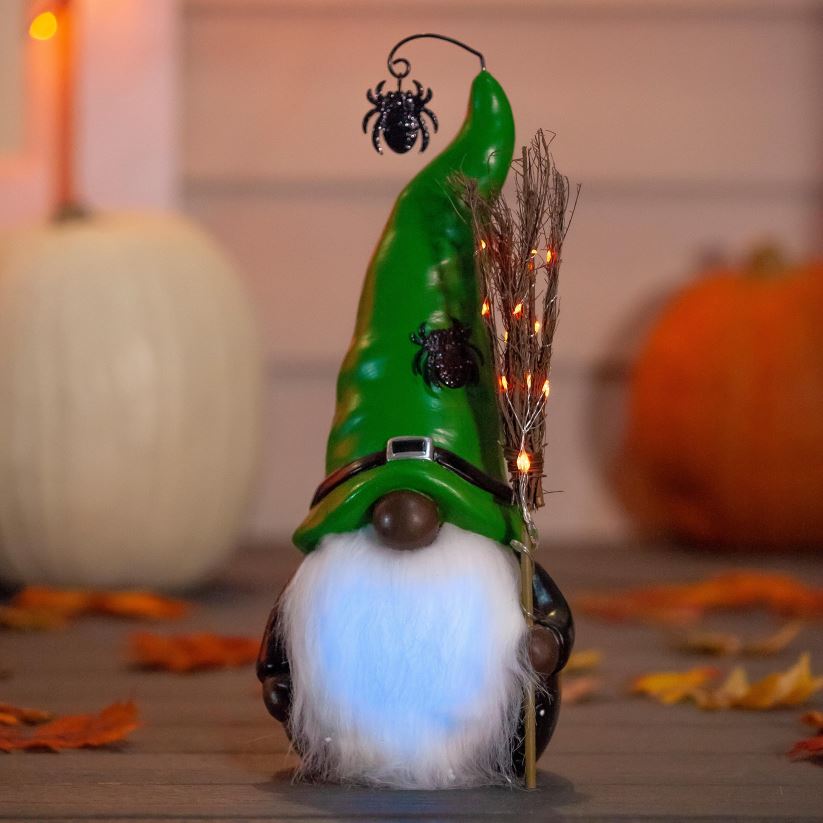 Plow & Hearth cour et jardin statue de gnome de sorcière éclairée avec chapeau d'araignée - africaine 0BNZ518