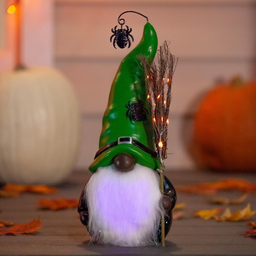 Plow & Hearth cour et jardin statue de gnome de sorcière éclairée avec chapeau d'araignée - africaine 0BNZ518