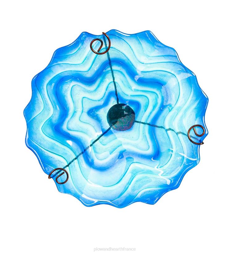 Plow & Hearth cour et jardin Bain d'oiseaux en verre tourbillonnant bleu avec piquet de jardin 0BNZ437