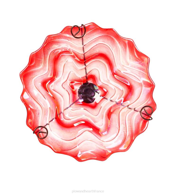 Plow & Hearth cour et jardin Bain d'oiseaux en verre tourbillonnant rouge avec piquet de jardin 0BNZ442