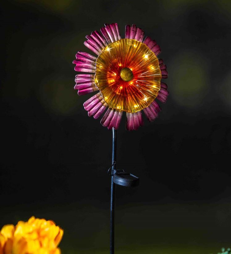 Plow & Hearth cour et jardin Piquet de jardin de fleurs en verre d'art solaire - violet 0BNZ236