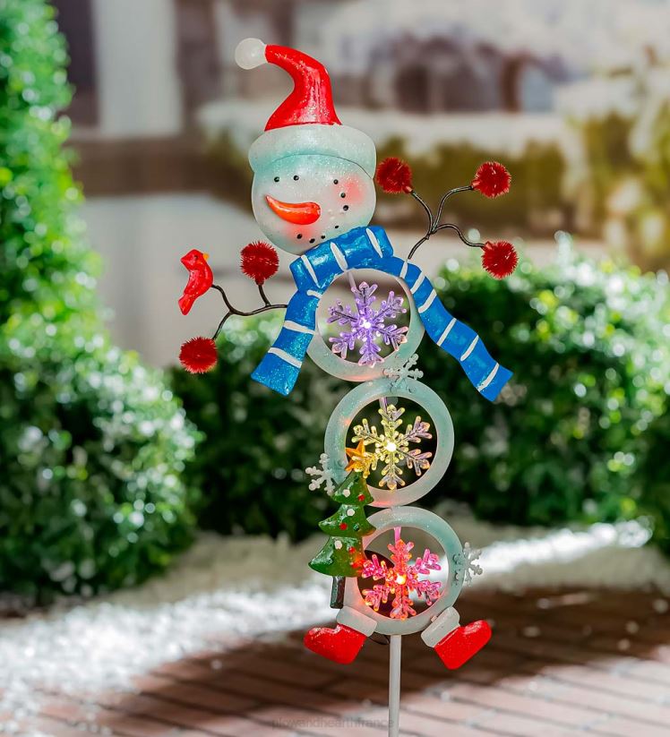 Plow & Hearth cour et jardin piquet de jardin solaire bonhomme de neige - flocon de neige 0BNZ436