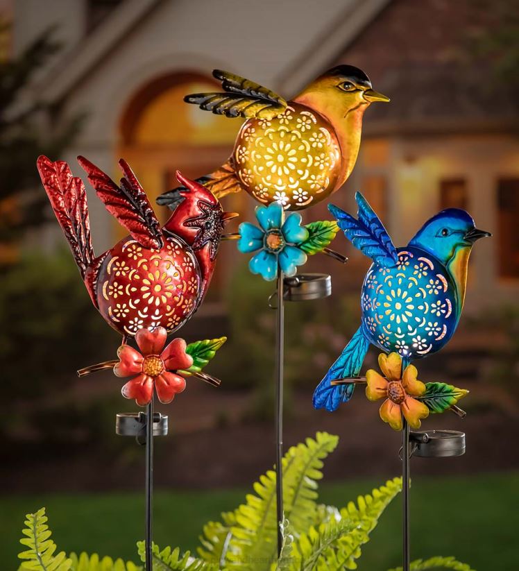 Plow & Hearth cour et jardin piquet solaire de jardin pour oiseaux - rouge 0BNZ99