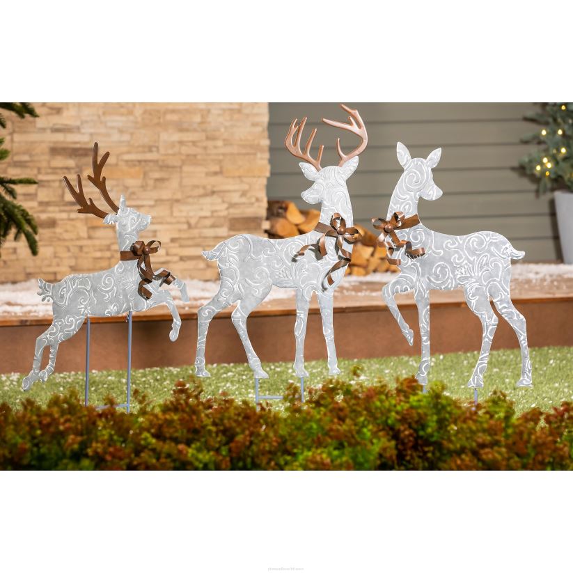 Plow & Hearth cour et jardin piquets de jardin en métal pour rennes, lot de 3 0BNZ93