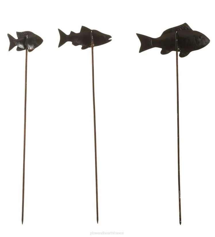 Plow & Hearth cour et jardin piquets de jardin à poissons en métal vert-de-gris, ensemble de 3 0BNZ103