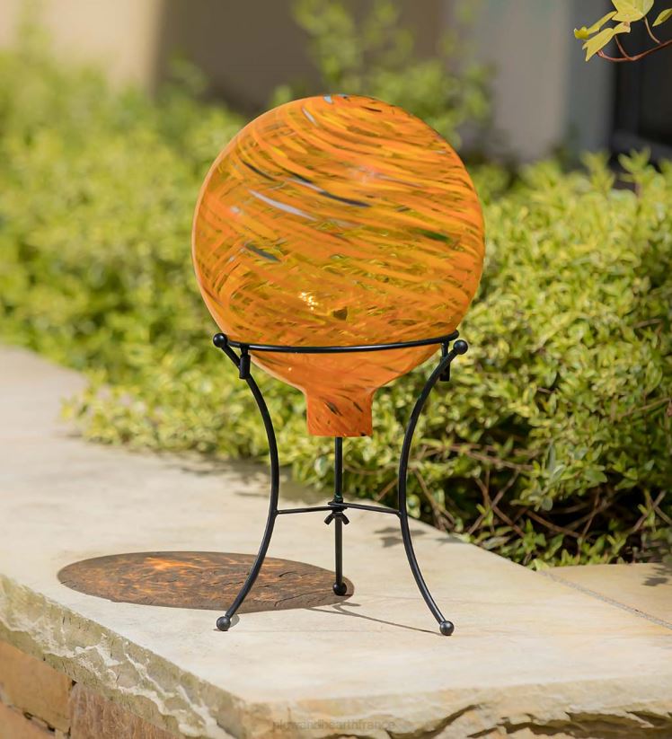 Plow & Hearth cour et jardin Boule d'observation tourbillonnante en verre d'art avec support - bleu royal 0BNZ313