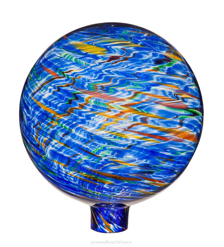 Plow & Hearth cour et jardin Boule d'observation tourbillonnante en verre d'art avec support - bleu royal 0BNZ313