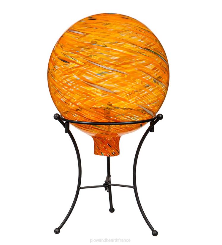 Plow & Hearth cour et jardin Boule d'observation tourbillonnante en verre d'art avec support - bleu royal 0BNZ313