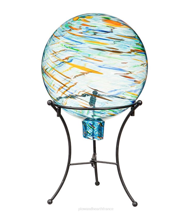 Plow & Hearth cour et jardin Boule d'observation tourbillonnante en verre d'art avec support - bleu royal 0BNZ313