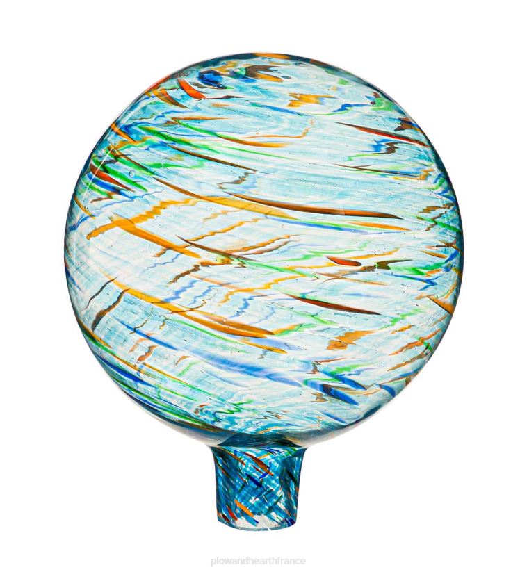 Plow & Hearth cour et jardin Boule d'observation tourbillonnante en verre d'art avec support - bleu royal 0BNZ313
