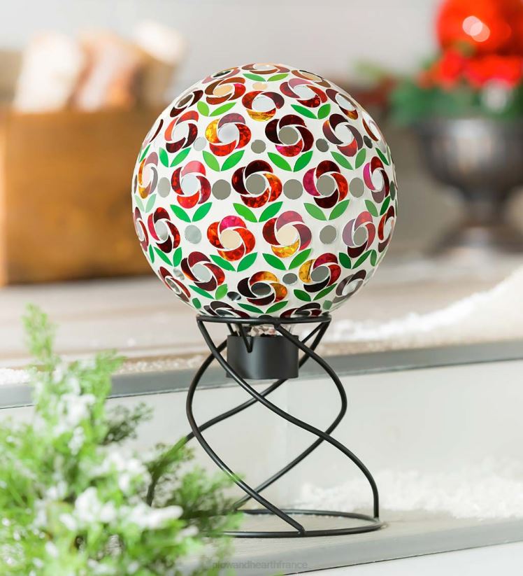 Plow & Hearth cour et jardin boule d'observation en verre mosaïque poinsettia 0BNZ419