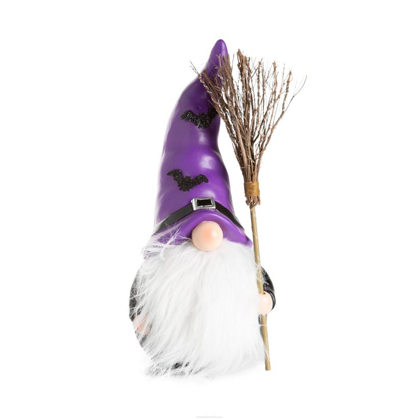 Plow & Hearth cour et jardin Gnome d'Halloween avec balai éclairé et barbe aux couleurs changeantes - violet 0BNZ427