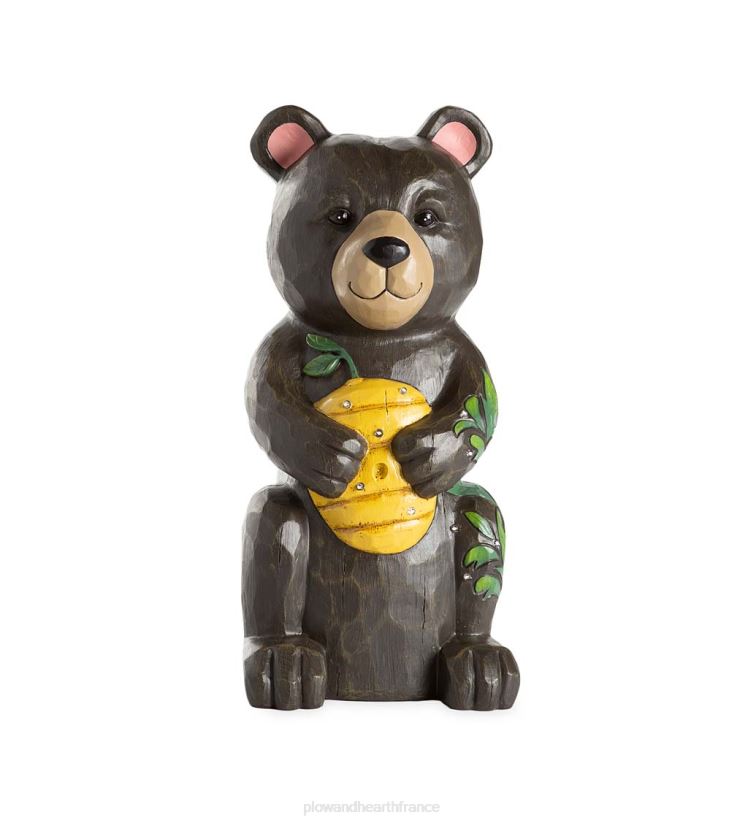 Plow & Hearth cour et jardin Statue éclairée d'ours noir et de shorty au miel, intérieur/extérieur 0BNZ297