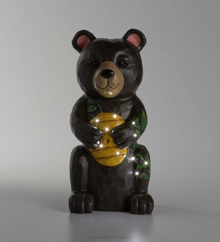 Plow & Hearth cour et jardin Statue éclairée d'ours noir et de shorty au miel, intérieur/extérieur 0BNZ297