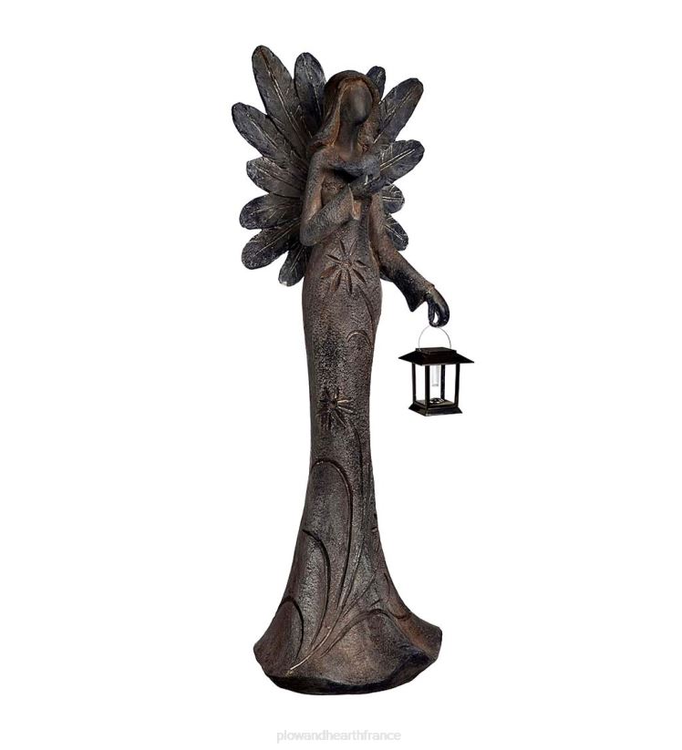 Plow & Hearth cour et jardin statue d'ange sculptée solaire avec lanterne 0BNZ358
