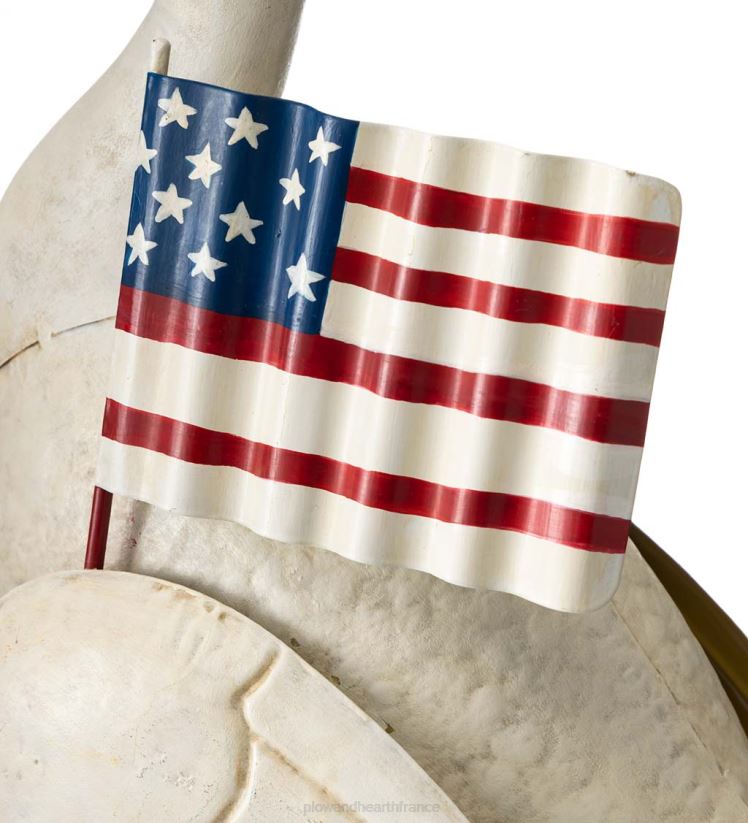 Plow & Hearth cour et jardin statue d'oie patriotique en métal avec drapeau américain et chapeau haut de forme 0BNZ155