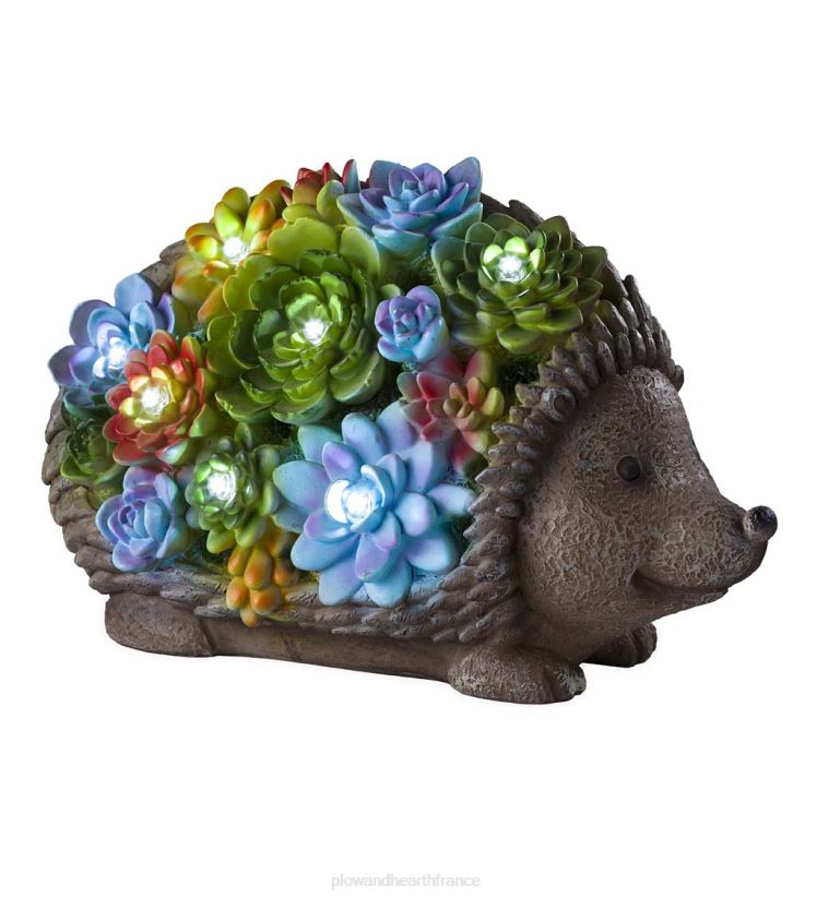 Plow & Hearth cour et jardin statue de jardin d'animaux en résine succulente éclairée à l'énergie solaire - hérisson 0BNZ221