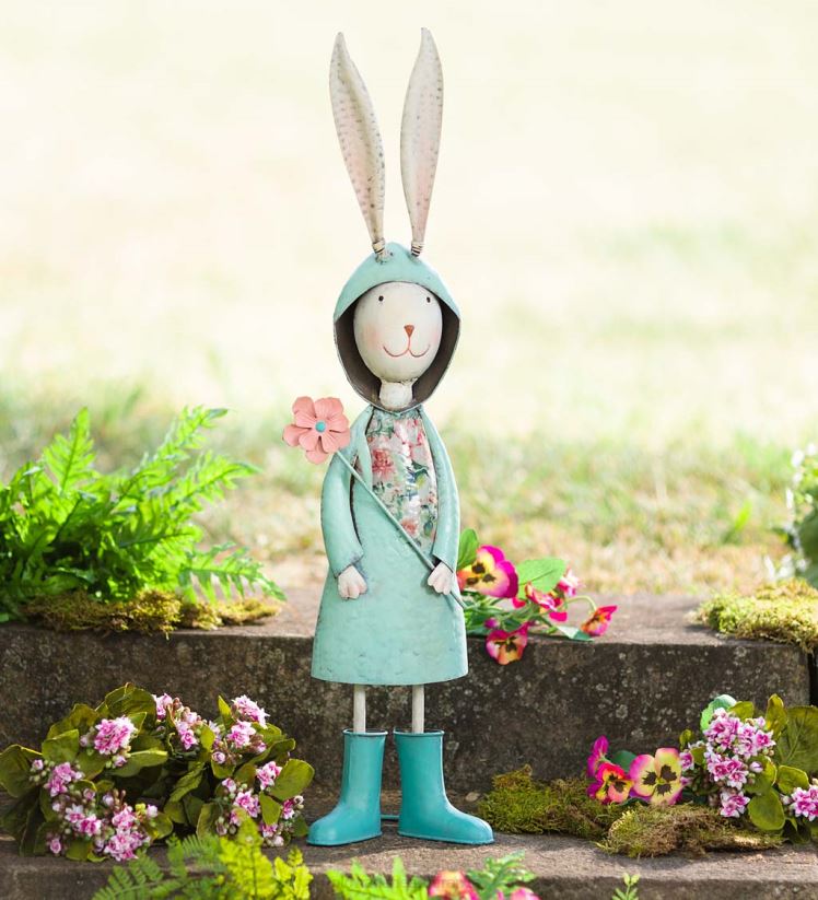Plow & Hearth cour et jardin statue de jardin en forme de lapin en métal - bleu 0BNZ185