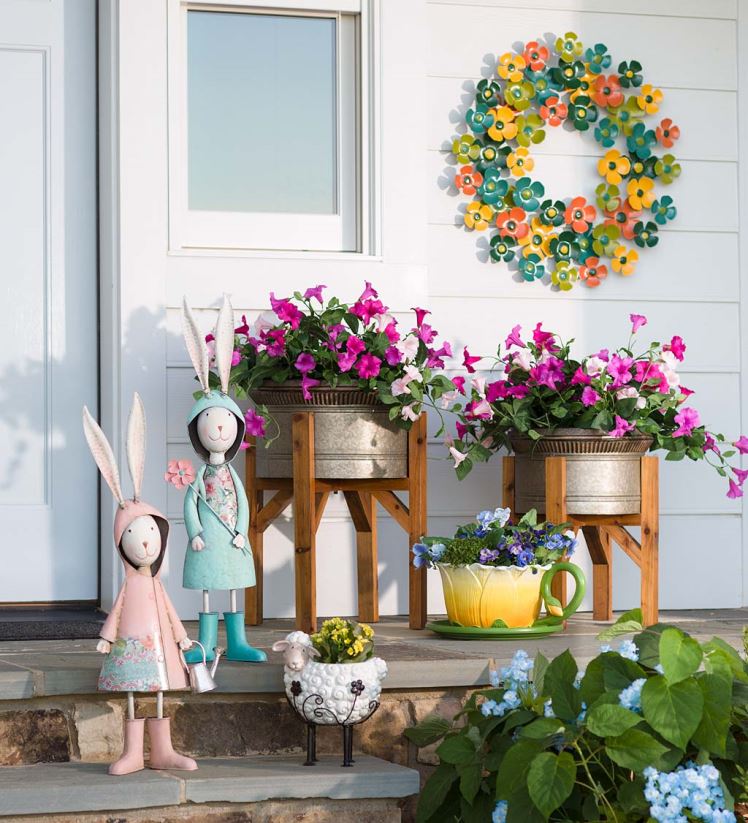 Plow & Hearth cour et jardin statue de jardin en forme de lapin en métal - bleu 0BNZ185