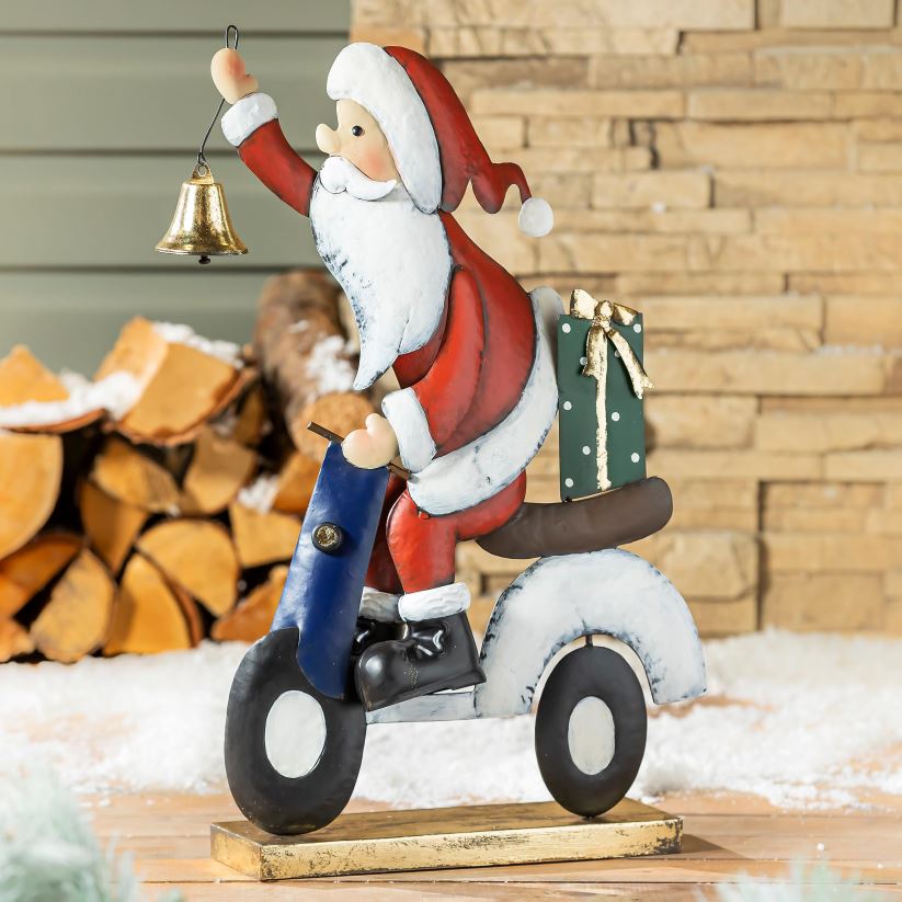 Plow & Hearth cour et jardin statue de jardin en métal père Noël sur scooter 0BNZ148