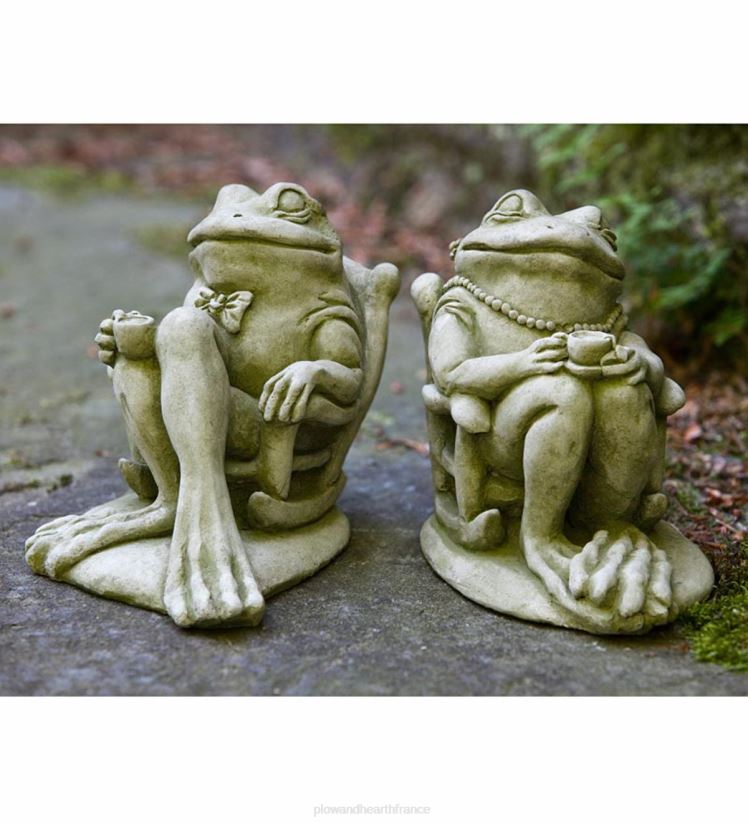 Plow & Hearth cour et jardin statues de jardin en forme de grenouille à café et à thé en pierre moulée fabriquées aux États-Unis 0BNZ151