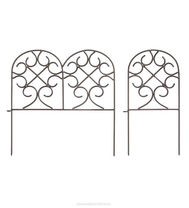 Plow & Hearth cour et jardin bordure en fer forgé à volutes avec piquets au sol et finition bronze à canon 0BNZ670