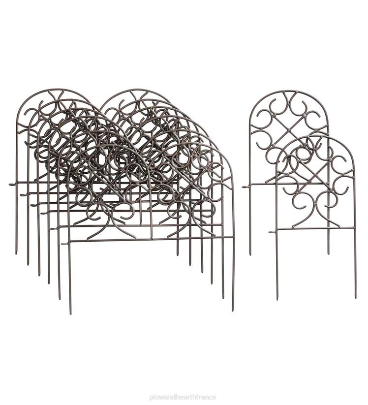 Plow & Hearth cour et jardin bordure en fer forgé à volutes avec piquets au sol et finition bronze à canon 0BNZ670