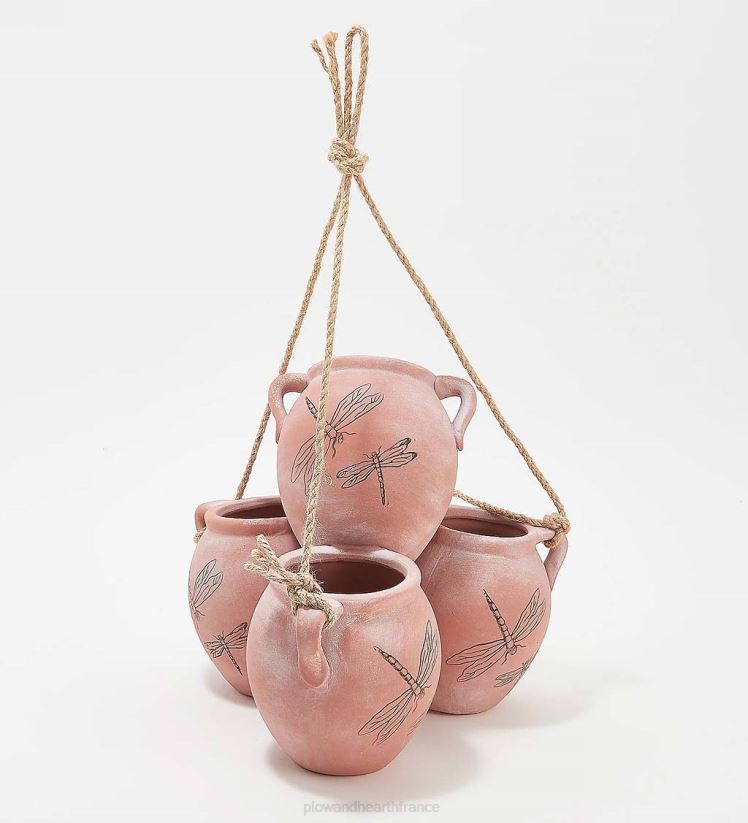Plow & Hearth cour et jardin jardinière suspendue à quatre pots vintage - libellules en terre cuite 0BNZ1002