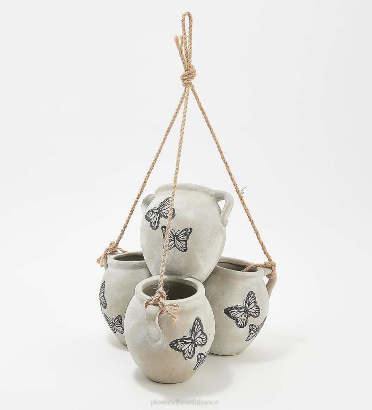 Plow & Hearth cour et jardin jardinière suspendue à quatre pots vintage - libellules en terre cuite 0BNZ1002