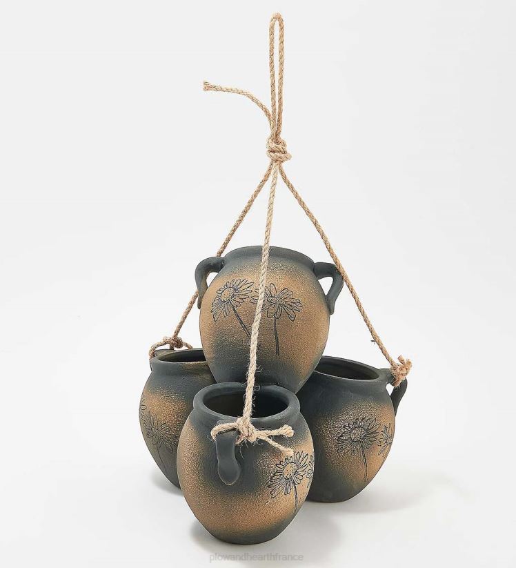 Plow & Hearth cour et jardin jardinière suspendue à quatre pots vintage - libellules en terre cuite 0BNZ1002