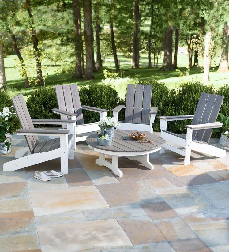 Plow & Hearth cour et jardin Chaise Adirondack pour sièges d'extérieur May River - gris côtier/blanc 0BNZ681
