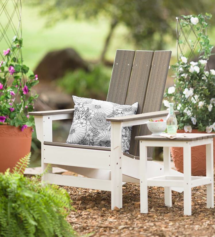 Plow & Hearth cour et jardin Chaise Adirondack pour sièges d'extérieur May River - gris côtier/blanc 0BNZ681