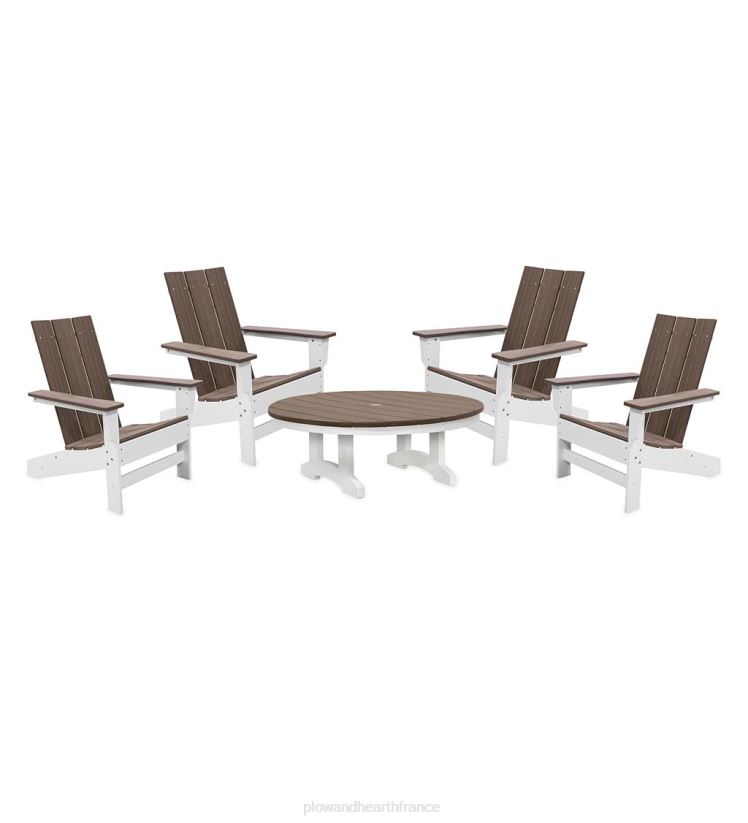 Plow & Hearth cour et jardin May River - Ensemble de conversation 5 pièces avec sièges d'extérieur - gris côtier/blanc 0BNZ680