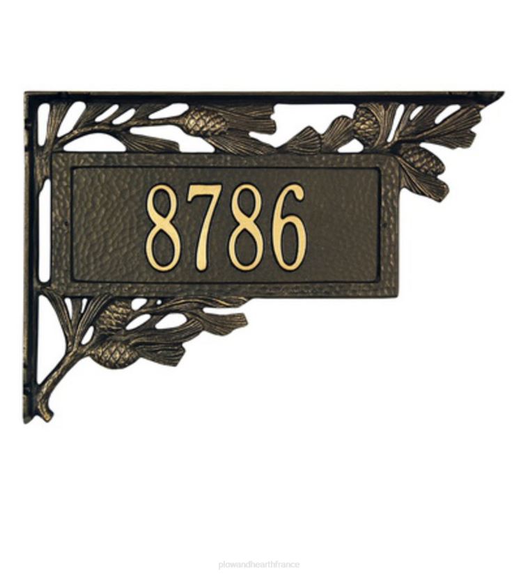 Plow & Hearth cour et jardin Marqueur d'adresse de boîte aux lettres 2 faces pomme de pin personnalisé de fabrication américaine en fonte d'aluminium - noir 0BNZ724